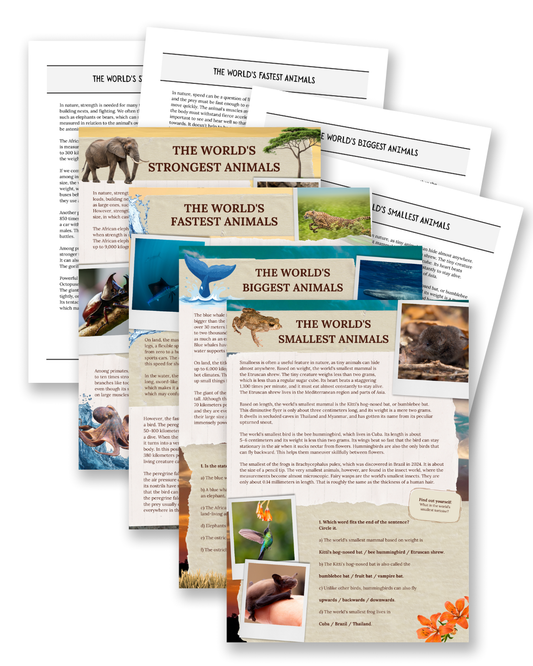 Animal Records: Biggest, Strongest & Fastest - Non-Fiction Reading Comprehension