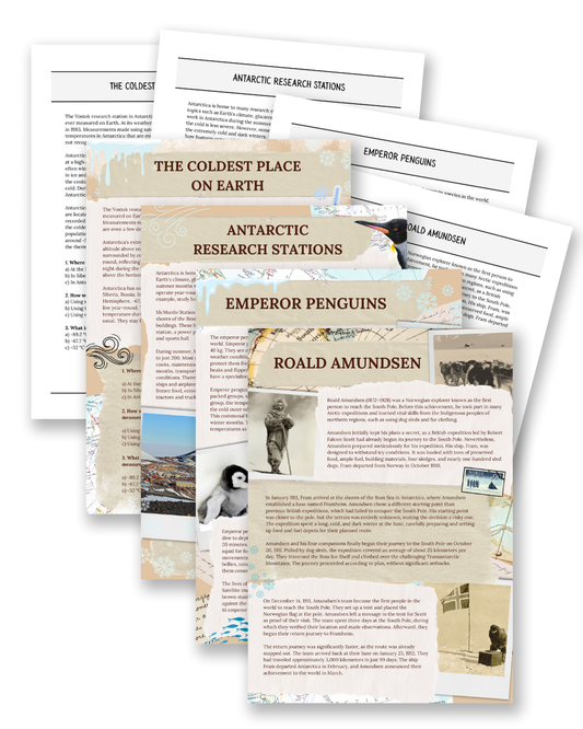 Antarctica: Research, Amundsen & Penguins - Non-Fiction Reading Comprehension
