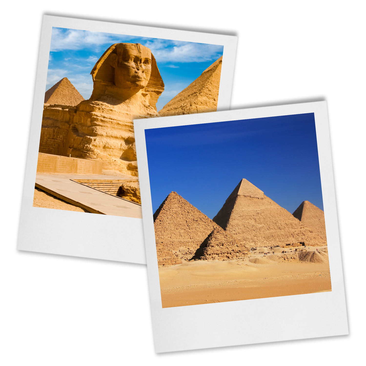 Images of the Sphinx and pyramids.