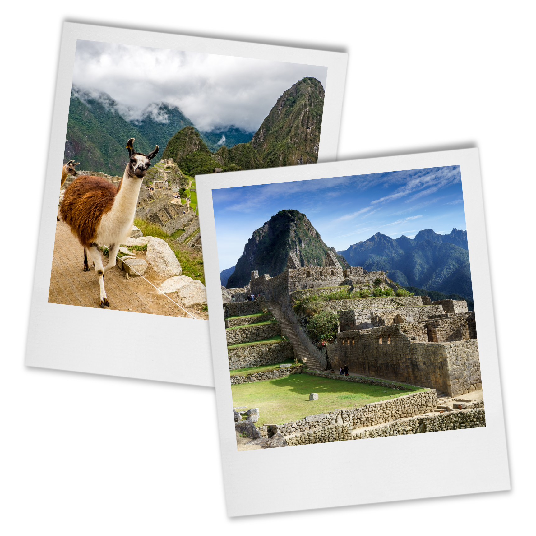 Old polaroid-style images of Macchu Picchu, as a teaser of one of the educational printables' theme.