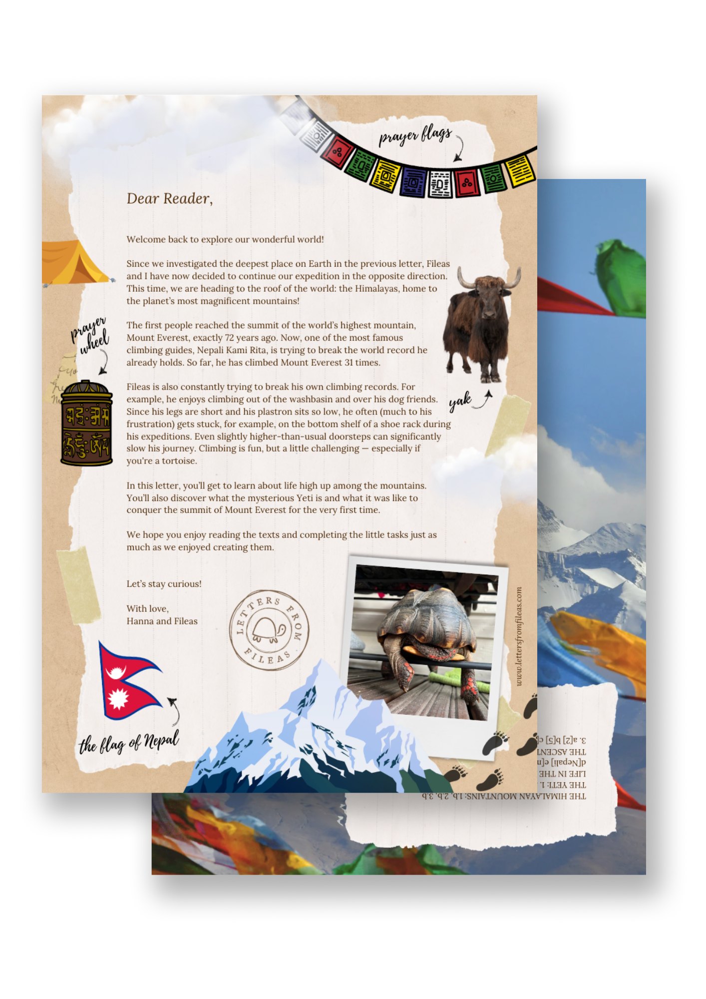 Close-up of the introduction pages that are included in all Letters From Fileas mailings—the monthly educational letters for children that are great for homeschoolers and anyone who wants to learn.