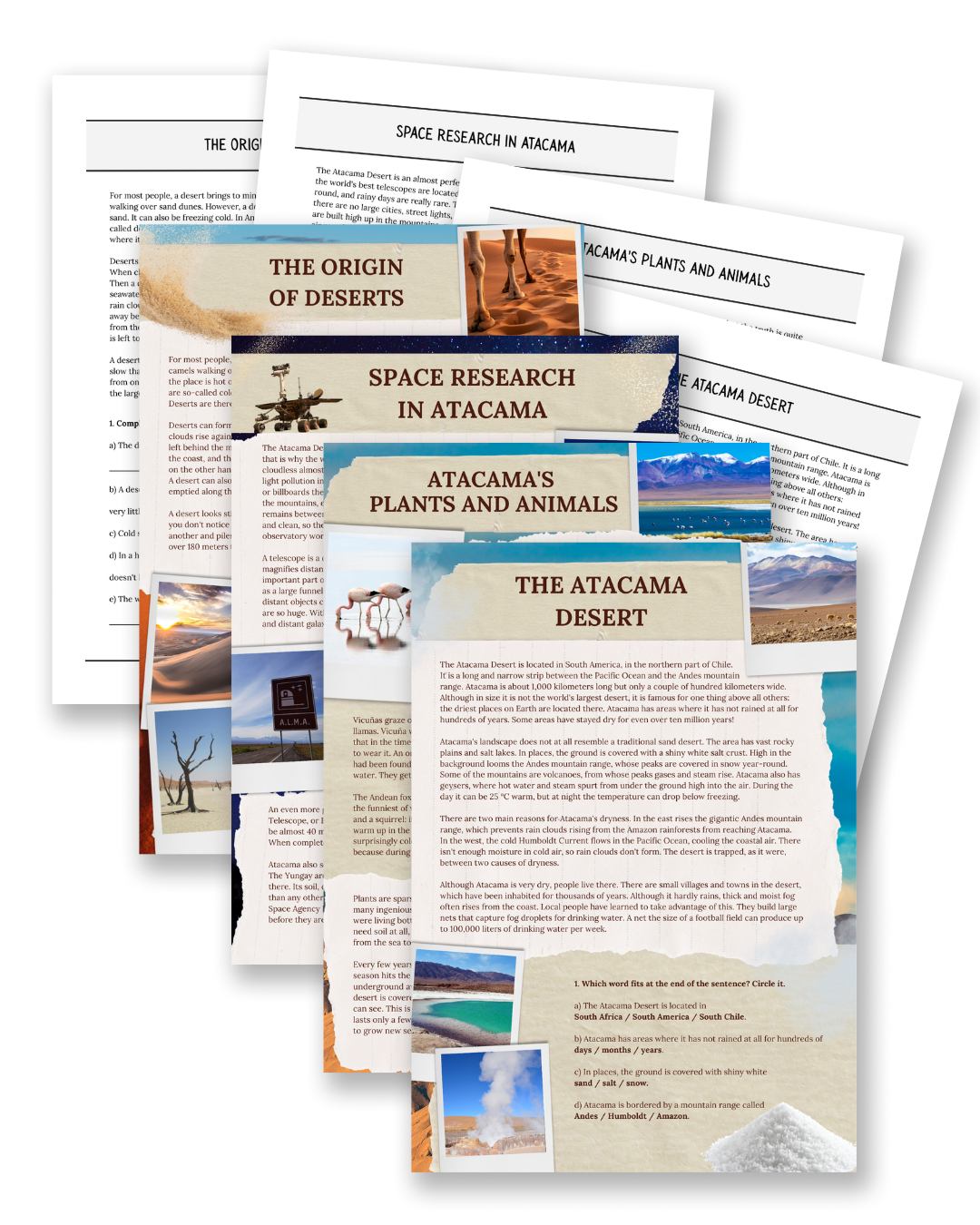 Atacama Desert printable non-fiction reading comprehension text set for kids